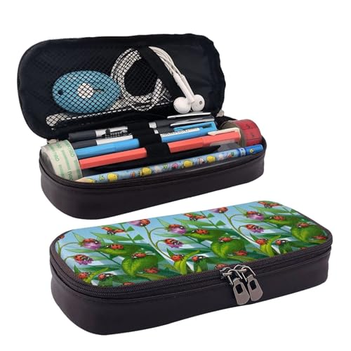JUANYQME Ladybug Leder Federmäppchen oder Federmäppchen für Mädchen und Jungen in der Schule, kann als Schreibwarentasche, kleine Aufbewahrungstasche und Kosmetiktasche verwendet werden., Schwarz , von JUANYQME
