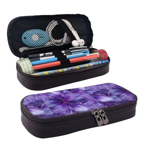 JUANYQME Lila Lilie Blumen Leder Stift oder Federmäppchen für Mädchen und Jungen in der Schule, kann als Schreibwarentasche, kleine Aufbewahrungstasche und Kosmetiktasche verwendet werden., Schwarz , von JUANYQME