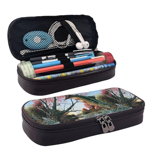 JUANYQME Safflower Flying Fish Leder-Federmäppchen für Mädchen und Jungen in der Schule, kann als Schreibwarentasche, kleine Aufbewahrungstasche und Kosmetiktasche verwendet werden., Schwarz , von JUANYQME