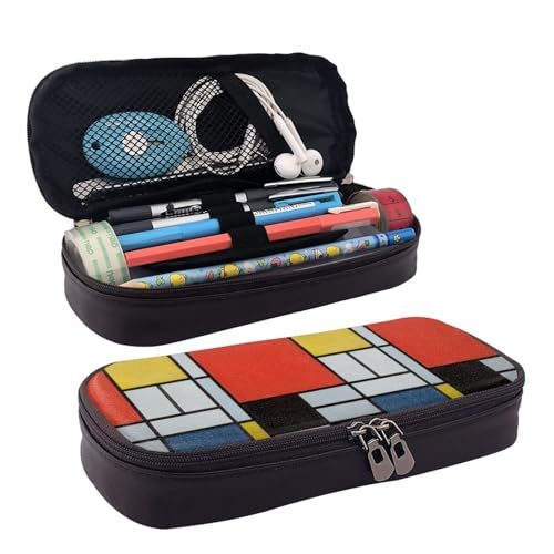 JUANYQME Zusammensetzung in Rot, Gelb, Blau und Schwarz, Leder Stift oder Federmäppchen für Mädchen und Jungen in der Schule, kann als Schreibwarentasche, kleine Aufbewahrungstasche und Kosmetiktasche von JUANYQME