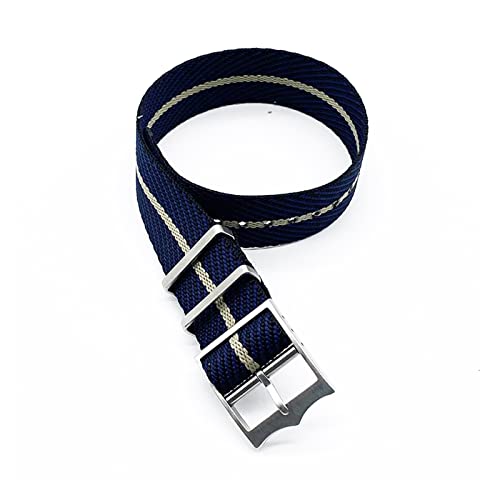 JUANZD Einstellbare Single Pass Gewebtes Nylon Gestreiftes Uhrenband 20mm 22mm Silber/Kupferschnalle Kompatibel mit Tudor Black Bay Nato Strap(Black navy khaki,20mm) von JUANZD