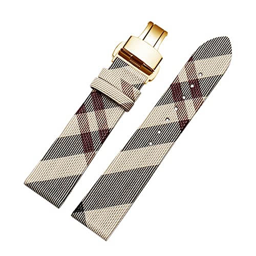 JUANZD Kariertes Musterleder +Pu Riemen 12 14 16 18 20 22 mm schwarzes braunes Armband kompatibel mit Burberry Bu19384 Männer und Frauen beobachten Kette(Rice white gold B,12mm) von JUANZD