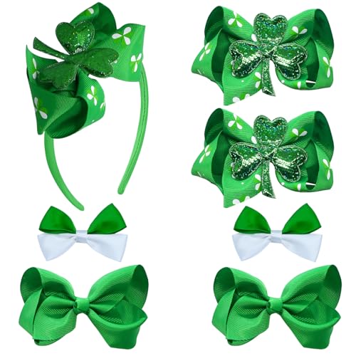 7Pcs St. Patrick's Day Hair Bows Clips for Girls Alligator Clips Grosgrain Ribbon Girls Clips Bows Solid Color Hair Accessories Toddler Bows for Girls Kids(Green) von JUCCPUL