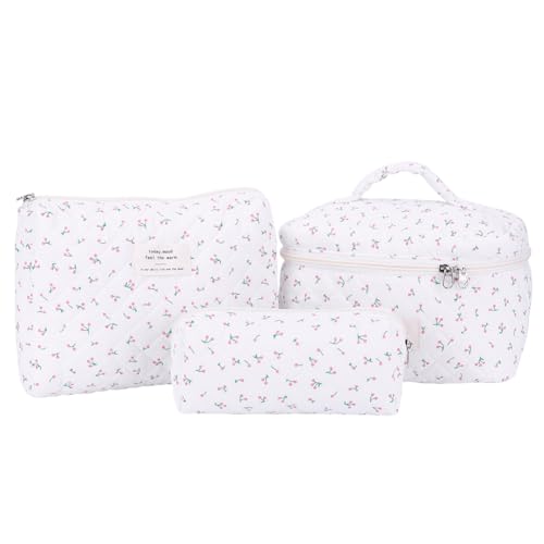 JUCHRZEY 3-teilige Gesteppte Make-up-Tasche, Kosmetik-Organizer, große Kapazität, tragbare Kosmetiktasche, Kosmetik-Clutch, Outdoor-Reisetasche JUCHRZEY 3-teilige Gesteppte Make-up-Tasche, Kosmetik-Organizer, große Kapazität, tragbare Kosmetiktasche, Kosmetik-Clutch, Outdoor-Reisetasche von JUCHRZEY