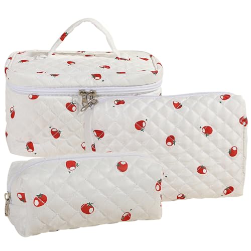 JUCHRZEY 3 teiliges Make up Taschen Kosmetiktaschen Set for Mädchen und Frauen Gesteppte Kosmetiktasche aus Baumwolle niedliche Reise Kulturtasche Reise Hautpflegetasche aus Baumwolle von JUCHRZEY
