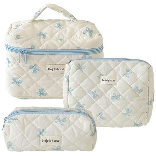 JUCHRZEY 3-teiliges Make up Taschen Kosmetiktaschen Set großes Fassungsvermögen Gesteppte Kosmetiktasche mit Griff niedliche Reise Kulturtasche for Frauen und Mädchen von JUCHRZEY
