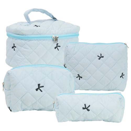 JUCHRZEY 4 Stück Reise Kosmetiktasche Gesteppte Kulturtasche mit bestickte Schleife Gesteppte Kosmetiktasche for Damen von JUCHRZEY