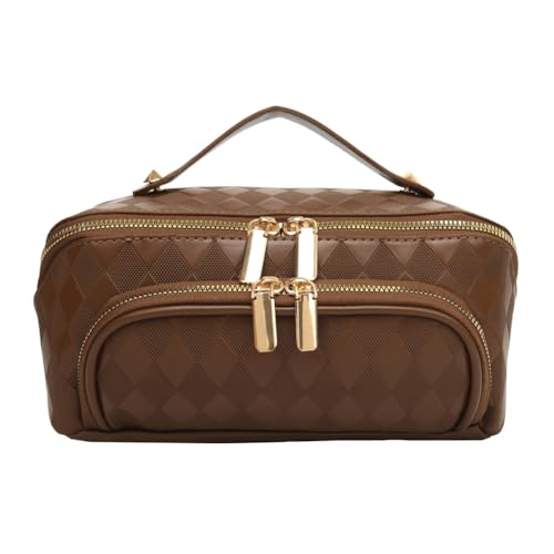 JUCHRZEY Damen-Kosmetiktasche mit Reißverschluss, Diamantgitter, Make-up-Organizer, große Kapazität, große Öffnung, Make-up-Tasche for Zuhause, Geschäftsreise von JUCHRZEY