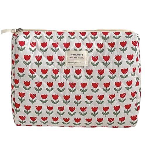 JUCHRZEY Damen-Make-up-Tasche aus gesteppter Baumwolle mit Reißverschluss, Kosmetiktasche, Kulturtasche for Reisen von JUCHRZEY