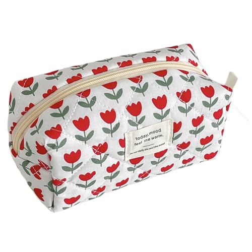 JUCHRZEY Damen-Make-up-Tasche aus gesteppter Baumwolle mit Reißverschluss, Kosmetiktasche, Kulturtasche for Reisen von JUCHRZEY