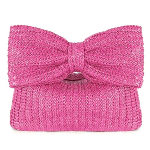 JUCHRZEY Damen Stroh Handtasche Bow Crochet Clutch Stroh Abendtasche mit Reißverschluss Urlaub Strand Handtasche von JUCHRZEY