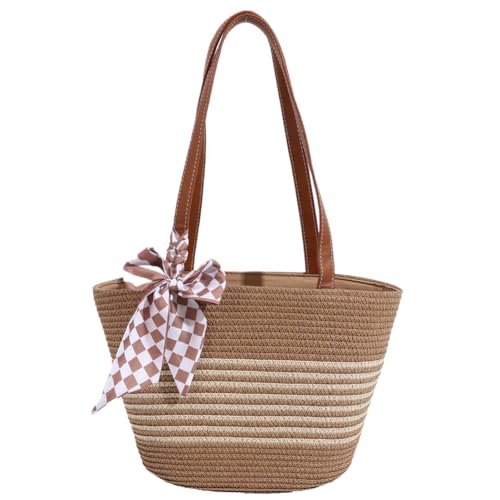 JUCHRZEY Damen Stroh Handtasche Sommer Handarbeit Umhängetasche Böhmische Handgewebt Schultertaschen Beuteltasche for Frauen Reisen Urlaub Freizeit Geflochten Beige von JUCHRZEY