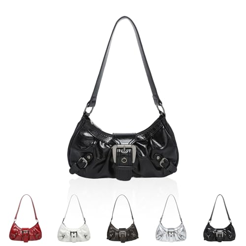 JUCHRZEY Damen Umhängetasche Y2K PU Leder Hobo Bag Plissee Unterarm Geldbörse Magnetverschluss Reißverschluss Clutch Geldbörse Reise Pendlertasche von JUCHRZEY