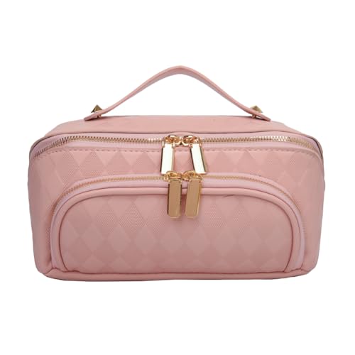 JUCHRZEY Einfache Kulturbeutel for Damen, Diamantgitter, Make-up-Aufbewahrungshandtasche, großes Fassungsvermögen, große Öffnung, Make-up-Tasche for Zuhause, Geschäftsreise von JUCHRZEY