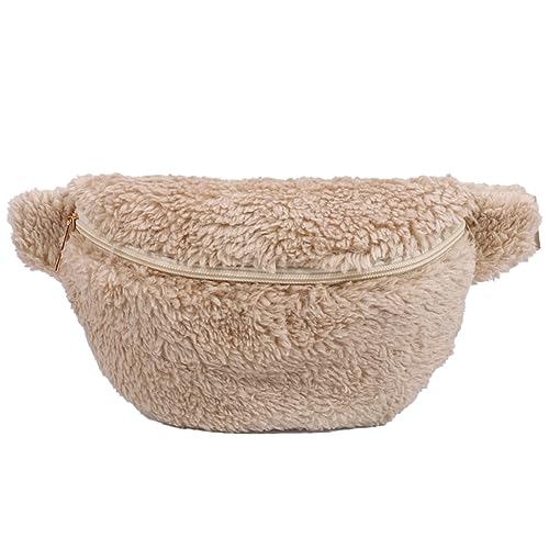 JUCHRZEY Fluffy Sling Bag Reißverschluss Frauen faltbar Fuzzy Crossbody Bag Fashion Waist Packs Lightweight Autumn Winter Daily Bag von JUCHRZEY