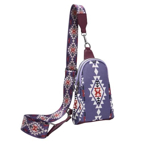 JUCHRZEY Frauen Bohemian Brusttasche Reißverschluss Leinwand Retro Umhängetasche Verstellbarer Riemen Geometrie Muster Sling Bag Outdoor Reisetasche von JUCHRZEY