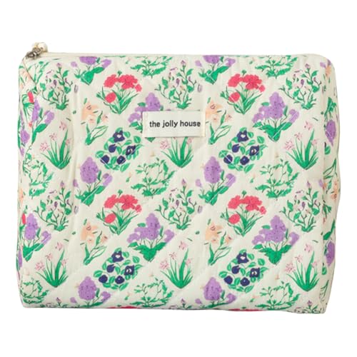 JUCHRZEY Gesteppte Make-up-Tasche mit Blumenmuster, Kosmetiktasche, ästhetische Make-up-Organizer-Tasche, große Kapazität, kokette Make-up-Tasche, weiche Make-up-Aufbewahrungstasche von JUCHRZEY
