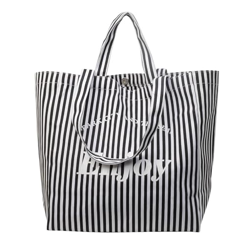 JUCHRZEY Gestreifte Canvas-Umhängetasche, leichte Tasche mit Griff oben, weiche, modische Handtasche, Weekender-Strandtasche for Damen von JUCHRZEY