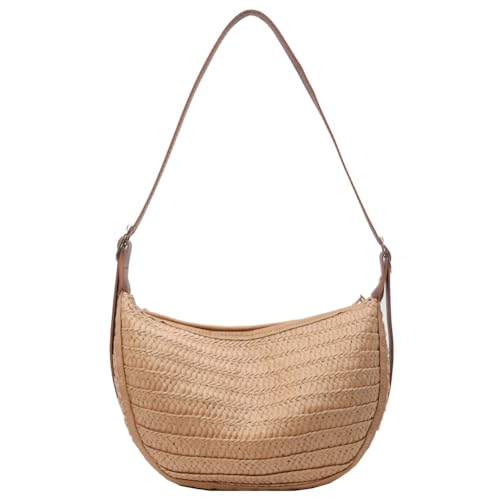 JUCHRZEY Gewebte Strohtasche Halbmond-Strandtasche Sommerknödel-Umhängetasche trendige Umhängetasche mit verstellbarem Riemen for Reisen Urlaub von JUCHRZEY