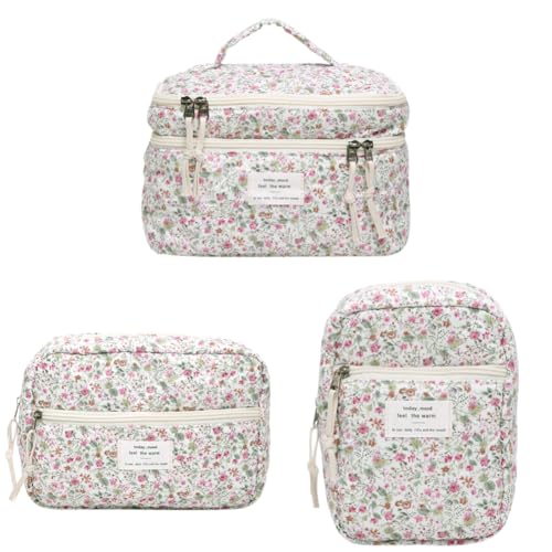 JUCHRZEY Kosmetiktasche Coquette gesteppt Kosmetiktasche Make up Taschen Set Baumwolle Reise Hautpflegetasche for Damen Mädchen von JUCHRZEY