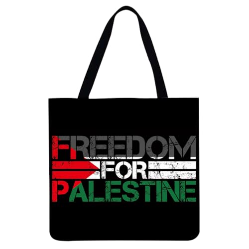 JUCHRZEY Leinen-Einkaufstasche „Palästina-Faust“, leichte Schultertasche mit Buchstaben-Aufdruck, Damen-Handtasche „Palästinensische Freiheit“, Hobo-Tasche, wiederverwendbare Einkaufstasche von JUCHRZEY