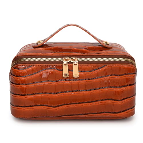 JUCHRZEY Make up Tasche Reise Kosmetiktaschen mit Pinselfach tragbare Make up Tasche mit Griff wasserabweisender Make up Organizer aus PU Leder for Damen Reiseutensilien von JUCHRZEY