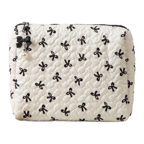 JUCHRZEY Reise Kosmetiktasche, Make-up-Tasche mit Schleifenmuster, Tragbare Schminktasche Gesteppte Kulturtasche Damen, Reise-Kulturbeutel for Alltag und Reisen von JUCHRZEY