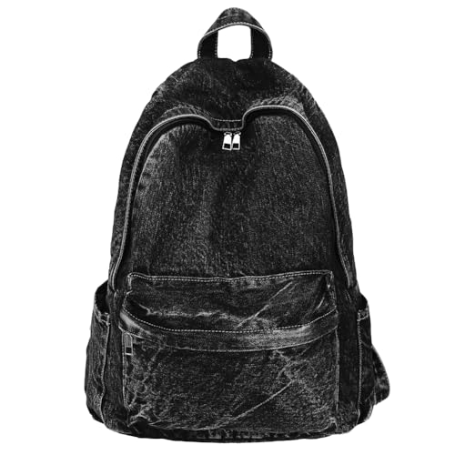 JUCHRZEY Rucksack for Damen und Herren mehrere Taschen Schultasche Denim Reißverschluss Retro Rucksack solider Tagesrucksack Reise Sporttasche von JUCHRZEY