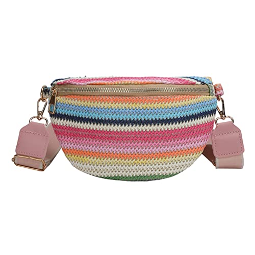 JUCHRZEY Stroh Bauchtasche Damen, Boho Brusttaschen Stroh Taschen mit Breitem Wechselgurt, Straw Crossbody Bag for Reisen Alltag Urlaub von JUCHRZEY