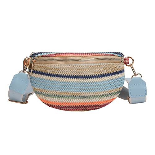 JUCHRZEY Stroh Bauchtasche Damen, Boho Brusttaschen Stroh Taschen mit Breitem Wechselgurt, Straw Crossbody Bag for Reisen Alltag Urlaub von JUCHRZEY