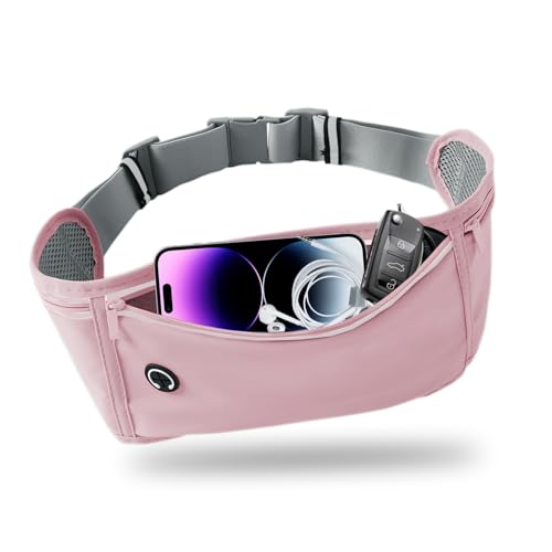 JUCURRI Bauchtasche Herren Damen Laufgürtel Geeignet für Laufen, Walking, Radfahren, Fitness, Wandern, wasserdichte Hüfttasche mit 3 Taschen, Licht und Reflektierender Streifen, rose, M, modisch von JUCURRI