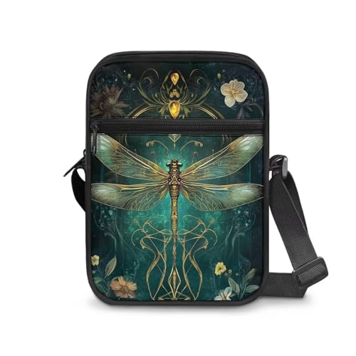 JUDENTIDOS Crossbody Bag Handytasche Kleine Messenger Bag für Schule Junge Mädchen Schulter Handtaschen, Grüne Libelle mit Blumenmuster, Einheitsgröße von JUDENTIDOS