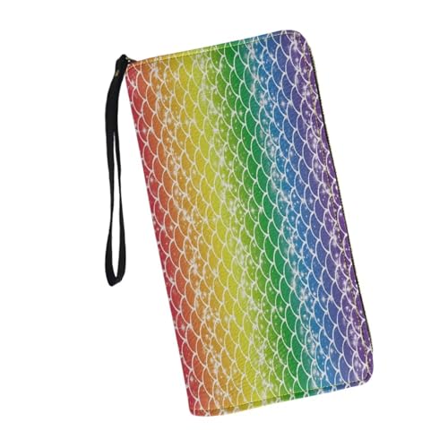 JUDENTIDOS Damen-Clutch-Geldbörse mit Reißverschluss und Münzfach, Kreditkartenfach, lang, PU-Leder, Geldbeutel mit Handgelenk, Regenbogen-Meerjungfrauen-, Einheitsgröße von JUDENTIDOS