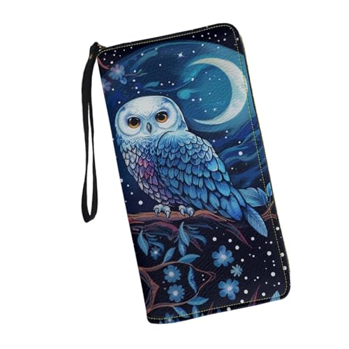 JUDENTIDOS Damen-Geldbörse, RFID-blockierend, große Kapazität, Handtasche mit Handgelenkriemen und mehreren Kartenfächern, Blue Owl Moon, Einheitsgröße von JUDENTIDOS