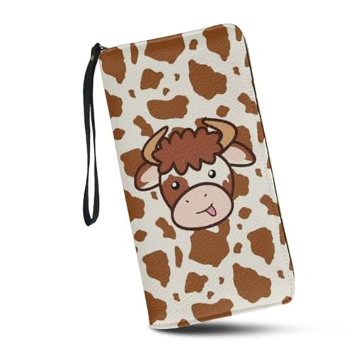JUDENTIDOS Damen-Geldbörse, RFID-blockierend, große Kapazität, Handtasche mit Handgelenkriemen und mehreren Kartenfächern, Braune Kuh, Einheitsgröße von JUDENTIDOS