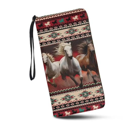 JUDENTIDOS Damen-Geldbörse, RFID-blockierend, große Kapazität, Handtasche mit Handgelenkriemen und mehreren Kartenfächern, Indianer Azteken Navajo Southwest Horse, Einheitsgröße von JUDENTIDOS