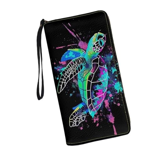 JUDENTIDOS Damen-Geldbörse, RFID-blockierend, große Kapazität, Handtasche mit Handgelenkriemen und mehreren Kartenfächern, Neon Meeresschildkröte, Einheitsgröße von JUDENTIDOS