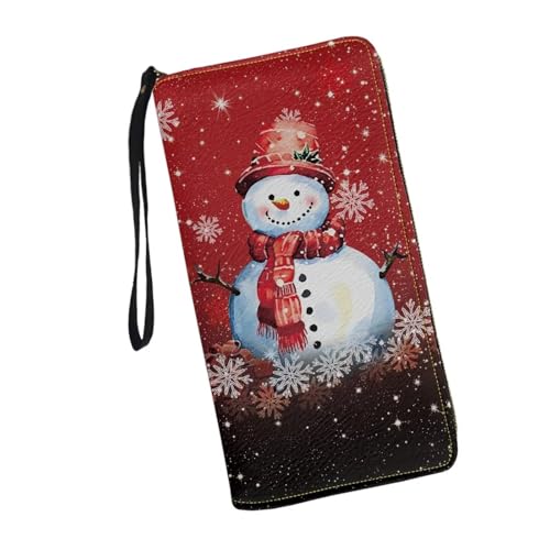 JUDENTIDOS Damen-Geldbörse, RFID-blockierend, große Kapazität, Handtasche mit Handgelenkriemen und mehreren Kartenfächern, Niedlicher Schneemann, Einheitsgröße von JUDENTIDOS