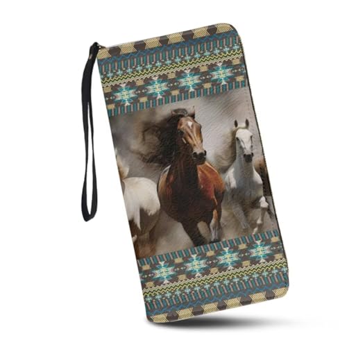 JUDENTIDOS Damen-Geldbörse, RFID-blockierend, große Kapazität, Handtasche mit Handgelenkriemen und mehreren Kartenfächern, Southwest Indianer Aztekenpferd, Einheitsgröße von JUDENTIDOS