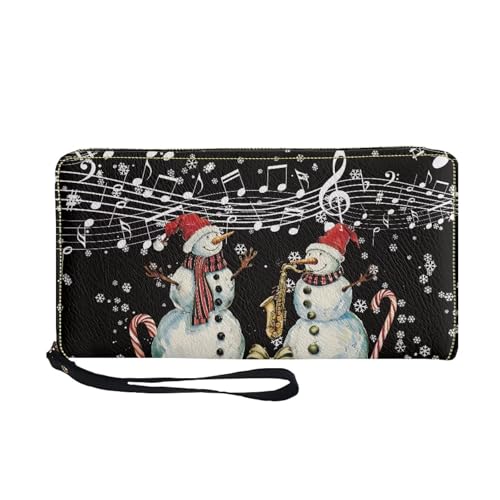 JUDENTIDOS Damen-Geldbörse, RFID-blockierend, große Kapazität, Handtasche mit Handgelenkriemen und mehreren Kartenfächern, Zwei Schneemann Musik Weihnachten, Einheitsgröße von JUDENTIDOS