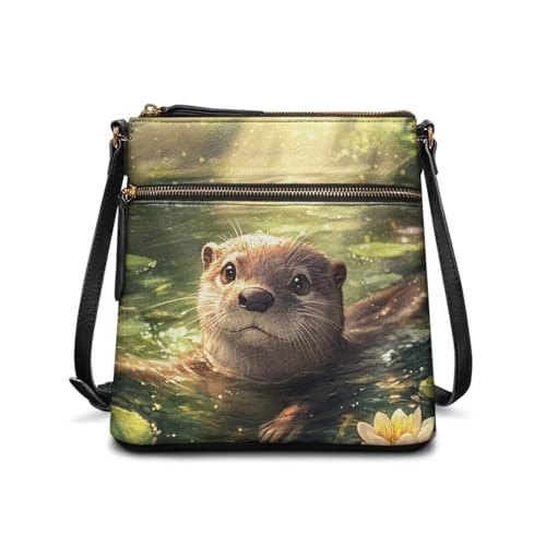 JUDENTIDOS Damen-Umhängetasche, Schultertasche, Leder, mit verstellbarem Riemen, Lustiger Otter, Einheitsgröße JUDENTIDOS Damen-Umhängetasche, Schultertasche, Leder, mit verstellbarem Riemen, Lustiger Otter, Einheitsgröße von JUDENTIDOS