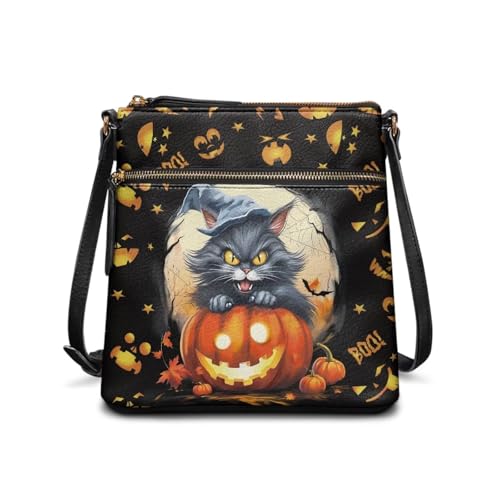 JUDENTIDOS Damen-Umhängetasche, mehrere Taschen, Umhängetasche, Umhängetasche, Halloween Kürbis Katze, Einheitsgröße JUDENTIDOS Damen-Umhängetasche, mehrere Taschen, Umhängetasche, Umhängetasche, Halloween Kürbis Katze, Einheitsgröße von JUDENTIDOS
