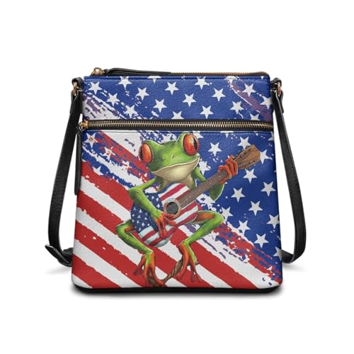 JUDENTIDOS Damen-Umhängetasche, mehrere Taschen, Umhängetasche, Umhängetasche, Niedlicher Frosch mit amerikanischer Flagge, Einheitsgröße JUDENTIDOS Damen-Umhängetasche, mehrere Taschen, Umhängetasche, Umhängetasche, Niedlicher Frosch mit amerikanischer Flagge, Einheitsgröße von JUDENTIDOS