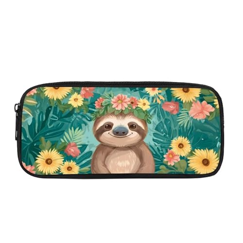 JUDENTIDOS Federmäppchen, Schreibwaren, Aufbewahrungstasche, Geldbörse für Mädchen und Jungen, Lustiges Faultier-Blumenmuster, Taschen-Organizer von JUDENTIDOS