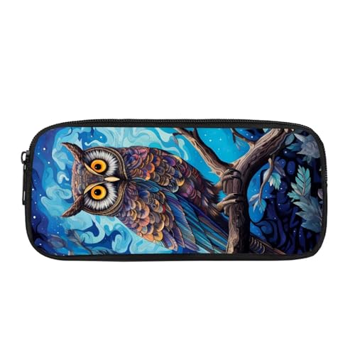JUDENTIDOS Federmäppchen, Schreibwaren, Aufbewahrungstasche, Geldbörse für Mädchen und Jungen, blaue eule, Taschen-Organizer von JUDENTIDOS
