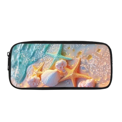 JUDENTIDOS Federmäppchen für Jungen und Mädchen, Federmäppchen, Organizer mit Reißverschluss, Federmäppchen für Teenager, Strand Sandmuschel Seestern, Taschen-Organizer von JUDENTIDOS