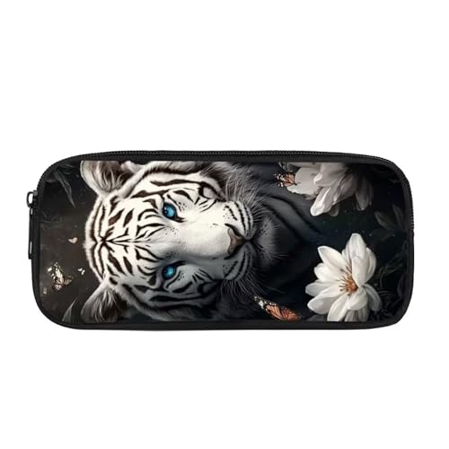 JUDENTIDOS Federmäppchen für Jungen und Mädchen, Federmäppchen, Organizer mit Reißverschluss, Federmäppchen für Teenager, Weißes Tigerblumen, Taschen-Organizer von JUDENTIDOS