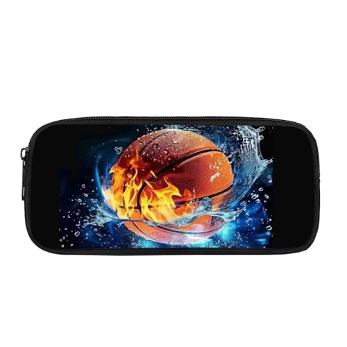 JUDENTIDOS Federmäppchen für Jungen und Mädchen, großes Fassungsvermögen, Stiftehalter, Schreibwaren-Aufbewahrungstaschen, Feuer- und Wasser-Basketball, Taschen-Organizer von JUDENTIDOS