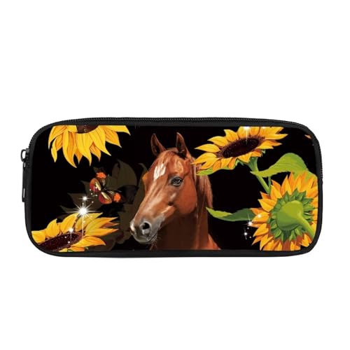 JUDENTIDOS Federmäppchen für Jungen und Mädchen, großes Fassungsvermögen, Stiftehalter, Schreibwaren-Aufbewahrungstaschen, Schwarzes Pferd, Taschen-Organizer von JUDENTIDOS