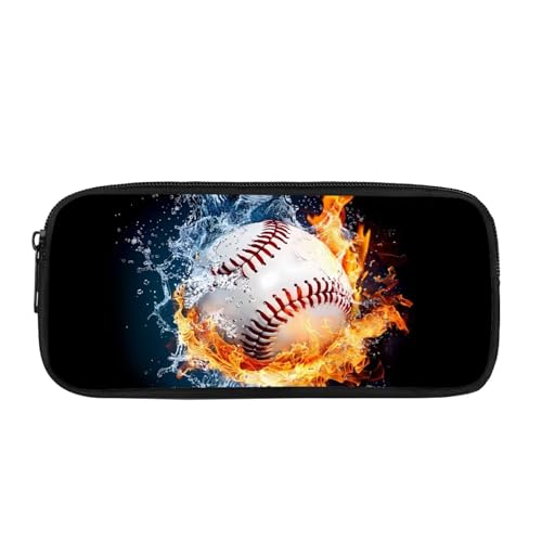 JUDENTIDOS Federmäppchen für Jungen und Mädchen, niedliches Federmäppchen mit Reißverschluss, Feuer- und Wasser-Baseball, Taschen-Organizer von JUDENTIDOS